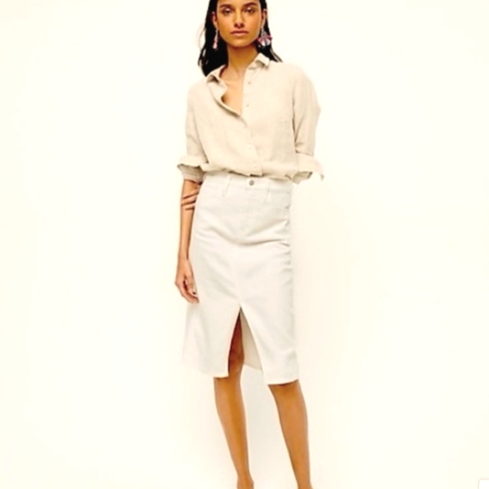 J. Crew White Denim Midi Skirt Casual Preppy Academia Office Beachy 29